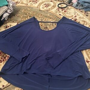 Navy Blue Long Sleeve backless yoga shirt